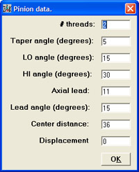 Input of gear design parameters.